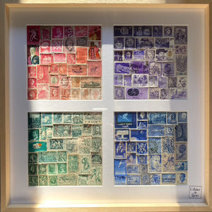 Quatre nuances de timbres - Pêche - Emeraude - Bleu Saphir - Améthyste