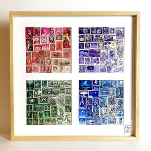 Quatre nuances de timbres - Pêche - Emeraude - Bleu Saphir - Améthyste